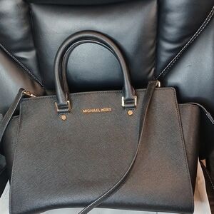 Michael By Michael Kors Black Coated Canvas Satchel Bag With Detachable Strap